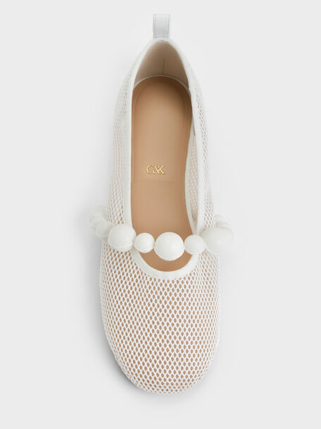 Leather Mesh Beaded Mary Jane Flats, Chalk, hi-res