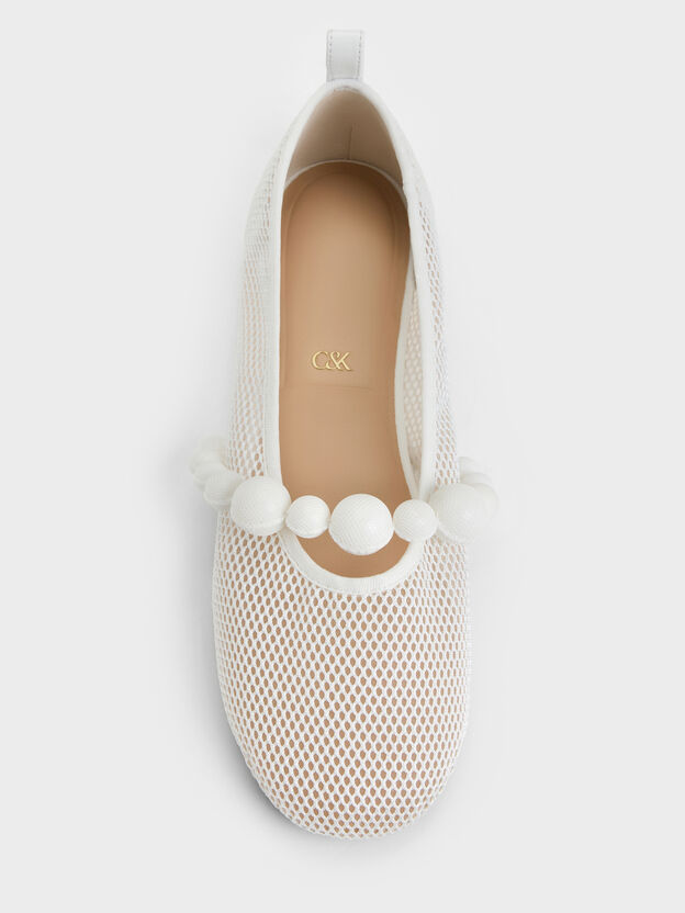 Leather Mesh Beaded Mary Jane Flats, Chalk, hi-res