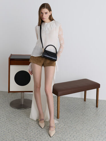 Kaila Croc-Effect Front Flap Top Handle Bag, Black Croco, hi-res