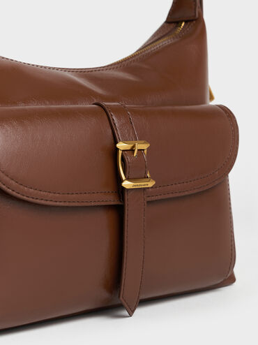 Bryna Belted Hobo Bag, Dark Brown, hi-res