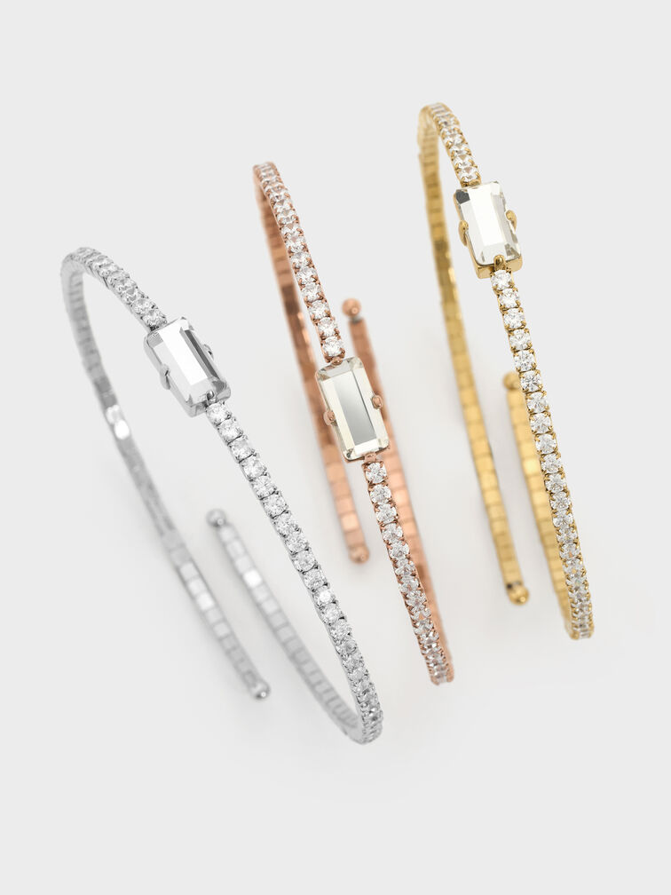 Quincy Crystal Open Bangle, Rose Gold, hi-res