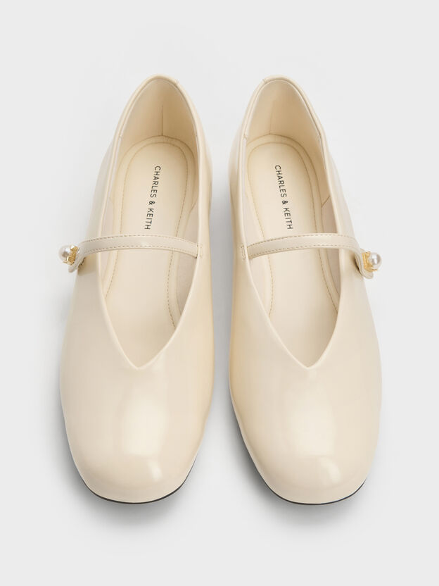 Marie Pearl Mary Jane Flats, Cream, hi-res