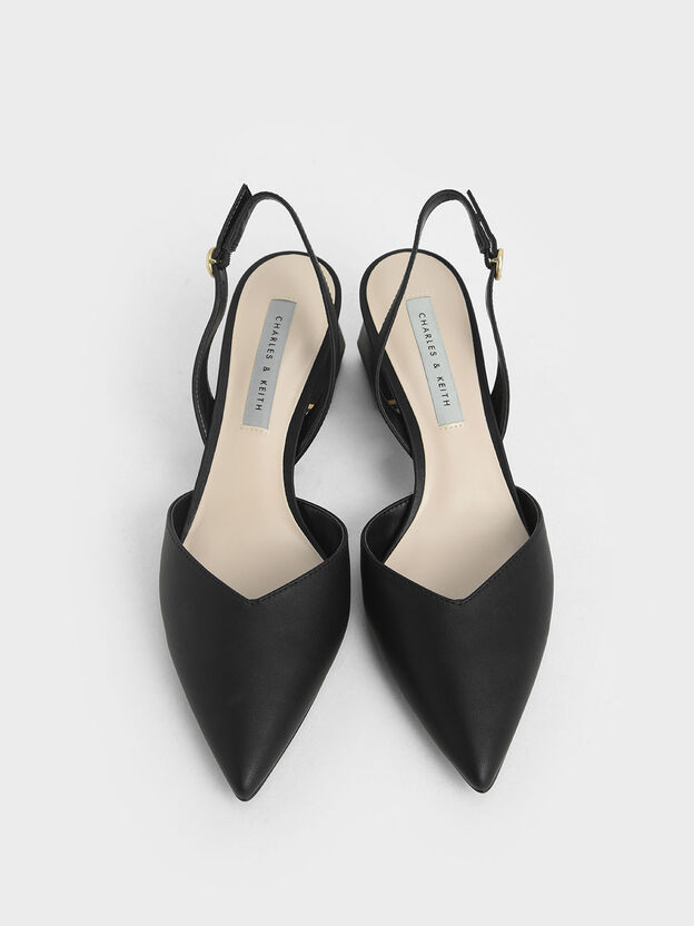 Katarina Metallic-Heel Slingback Pumps, Black, hi-res