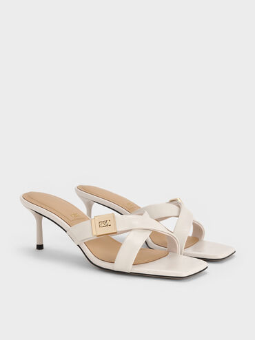 Cody Leather Crossover-Strap Heeled Sandals, Chalk, hi-res
