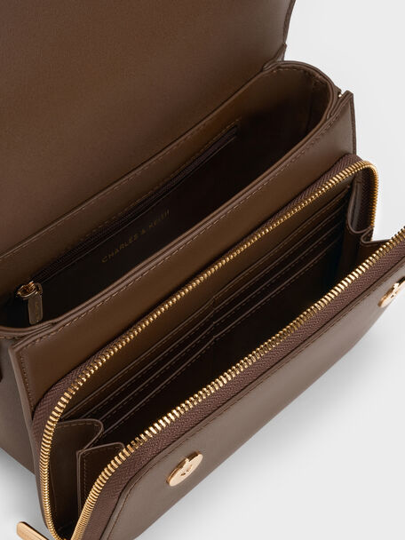 Octavia Front Flap Top Handle Bag, Dark Brown, hi-res