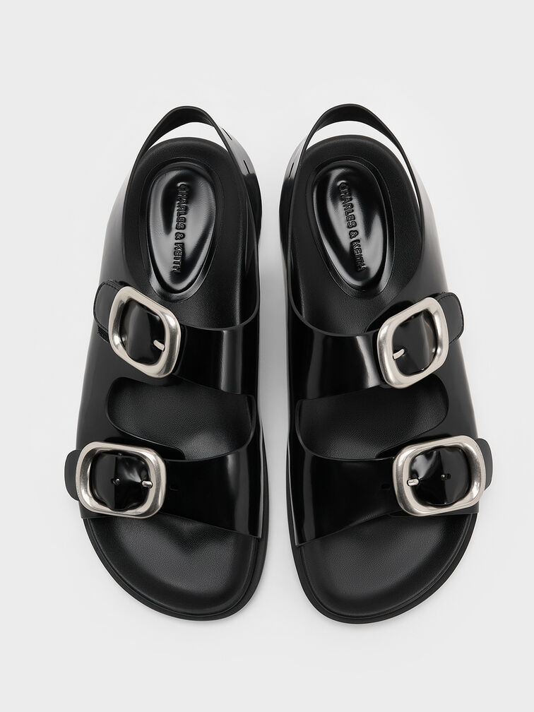 Buckled Double-Strap Slingback Sandals, Black Box, hi-res