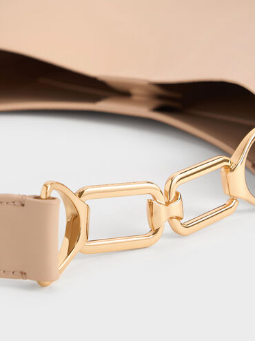 Agatha Chain-Accent Slouchy Hobo Bag, Beige, hi-res