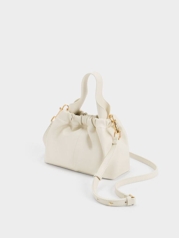 Ally Ruched Chain-Handle Bag, Cream, hi-res