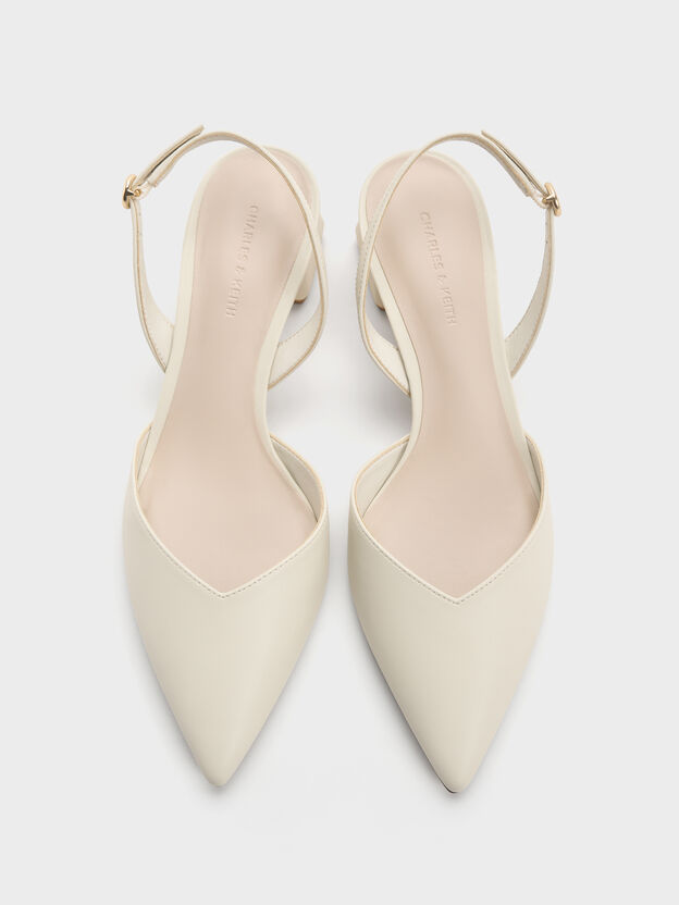 Katarina Metallic-Heel Slingback Pumps, Chalk, hi-res