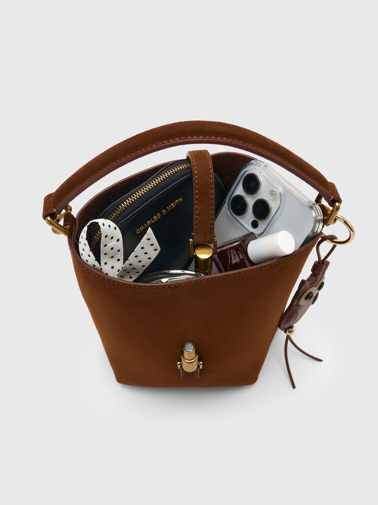 Cesia Metallic-Accent Bucket Bag, Pecan Brown, hi-res