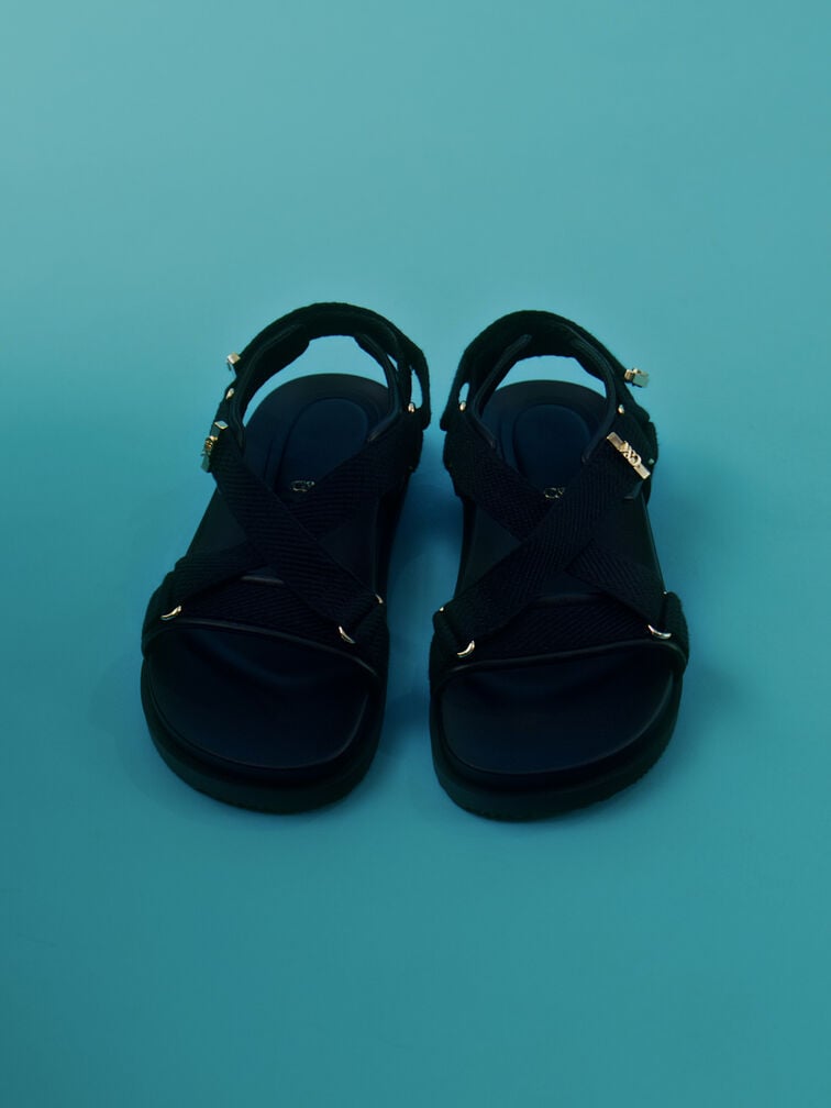 Granta Leather & Fabric Crossover Sports Sandals, Black, hi-res