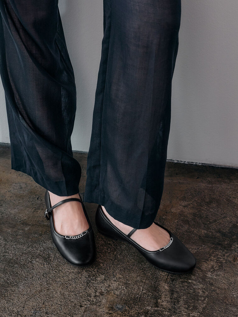 Shila Chain Mary Jane Flats, Black, hi-res