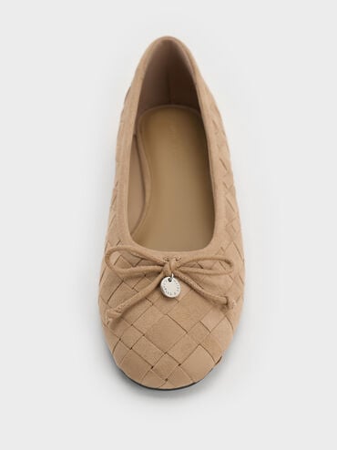 Ivette Faux Suede Woven Bow Ballet Flats, Sand, hi-res