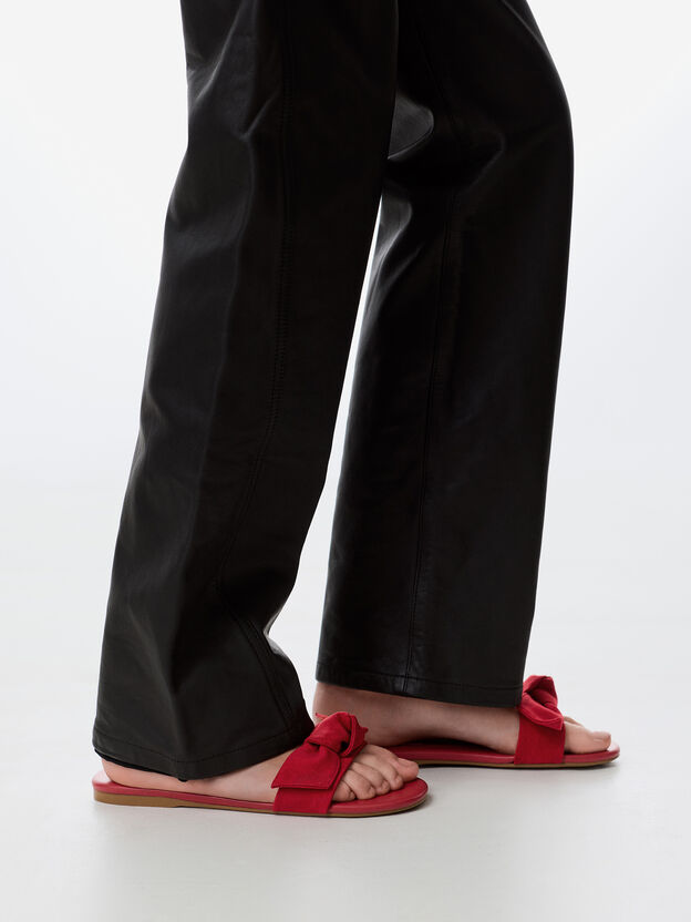 Anika Faux Suede Knot-Bow Slides, Red, hi-res