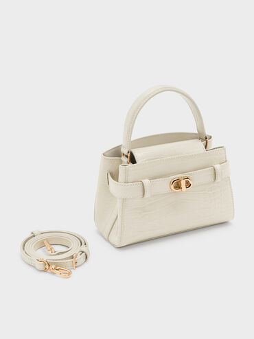 Aubrielle Croc-Effect Top Handle Bag, Ivory, hi-res
