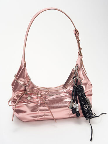 Grommet Lace-Up Bag Charm, Noir, hi-res