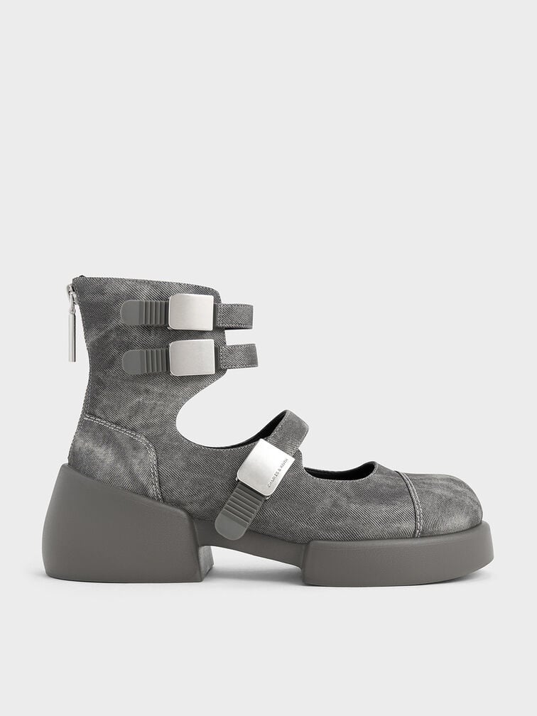 Robbie Denim-Effect Ankle-Strap Mary Jane Boots, Dark Grey Robbie Denim-Effect Ankle-Strap Mary Jane Boots, Dark Grey, hi-res