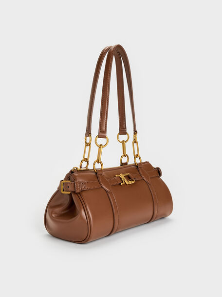 Gwynne Metallic-Accent Elongated Shoulder Bag, Chocolate, hi-res
