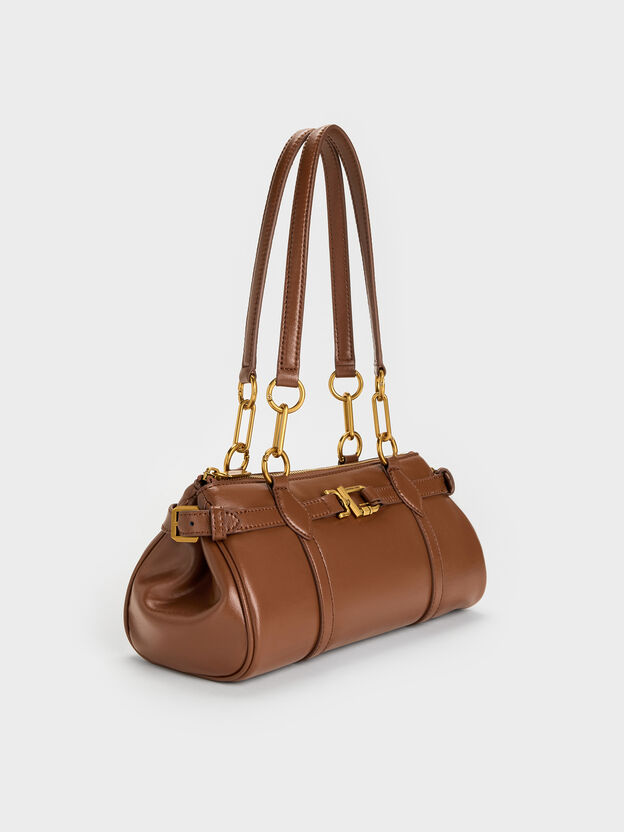 Gwynne Metallic-Accent Elongated Shoulder Bag, Chocolate, hi-res
