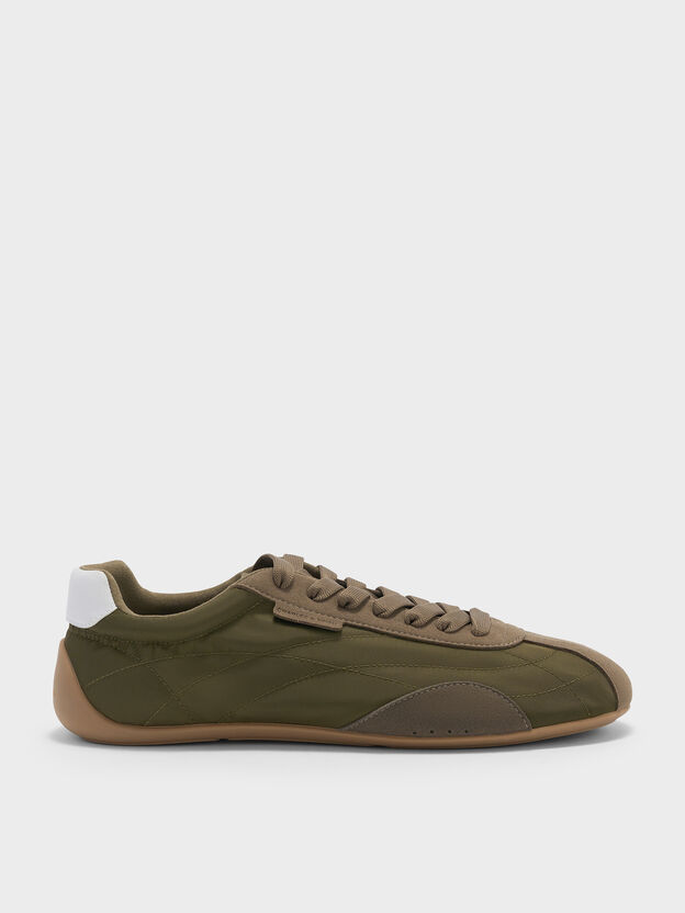 Nylon Contrast-Panel Low-Top Sneakers, Olive, hi-res