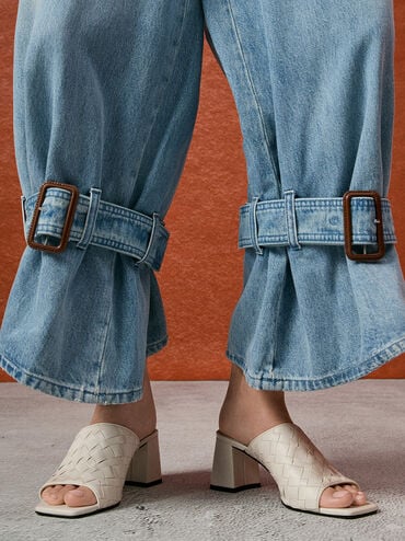 Ivette Woven Square-Toe Heeled Mules, Chalk, hi-res