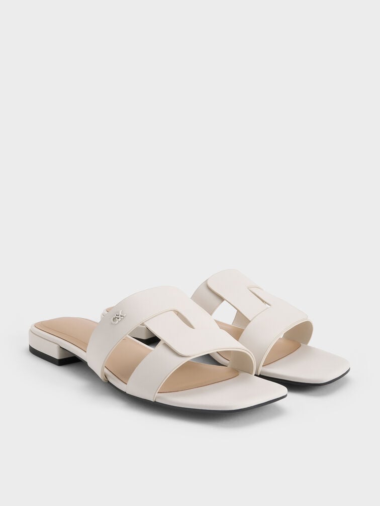 Petina Leather Slide Sandals, White, hi-res