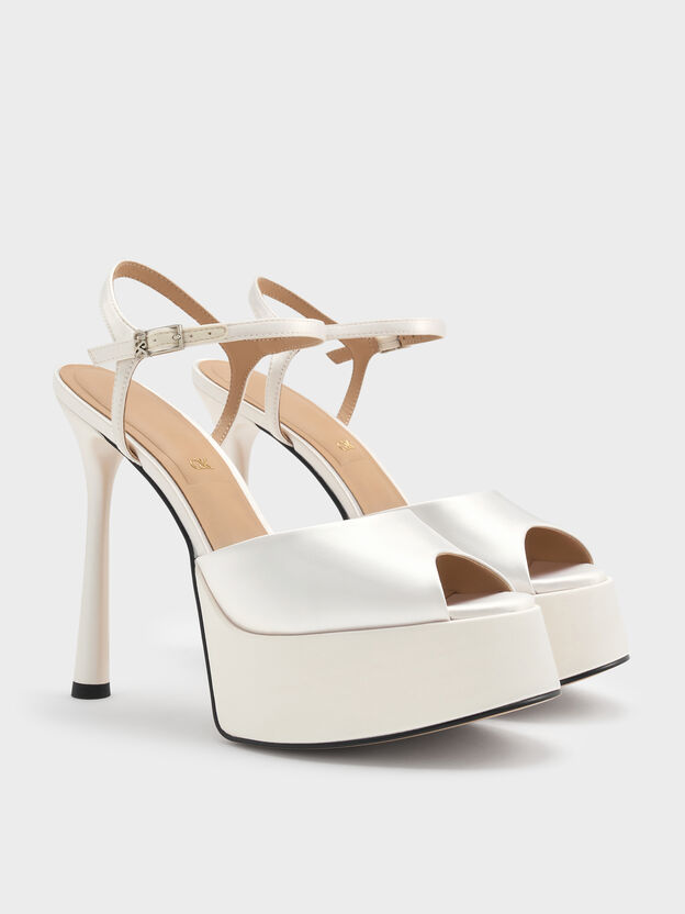 Francesca Peep-Toe Platform Heels, White, hi-res