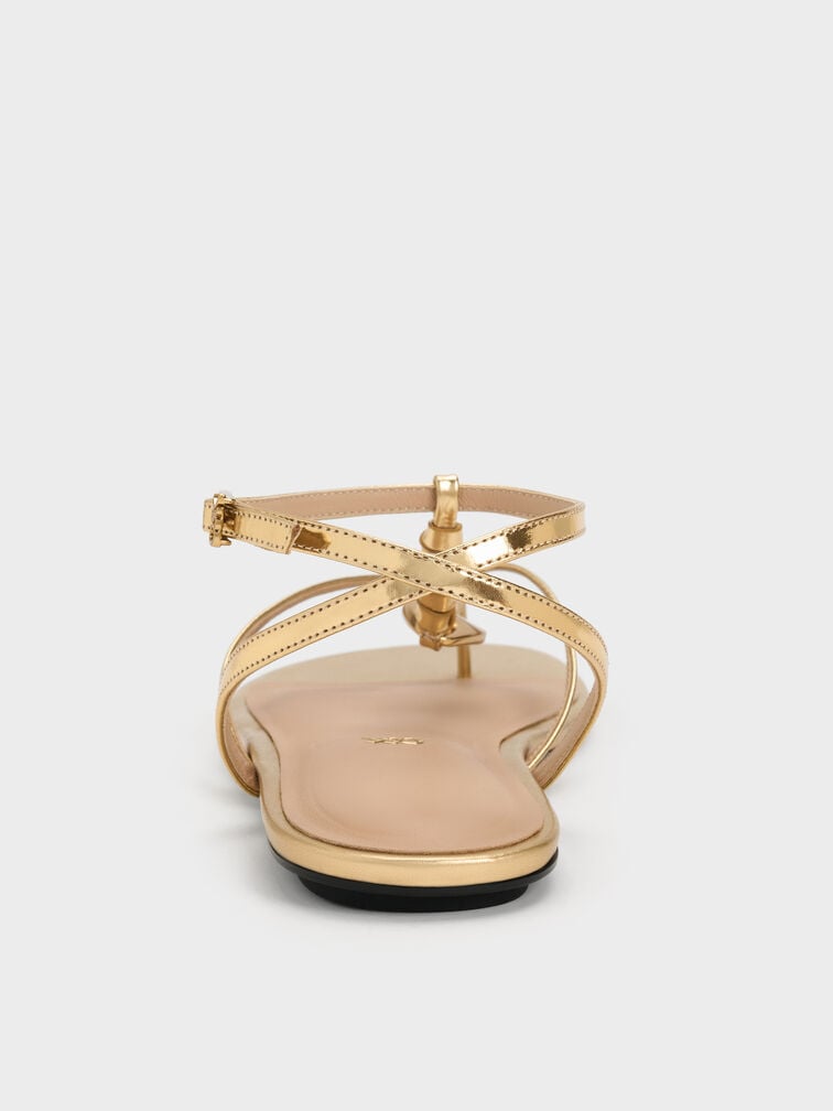 Adema Metallic Leather Strappy Thong Sandals, Gold, hi-res