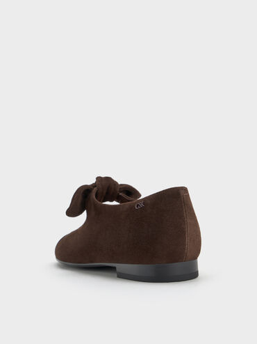 Suede & Leather Mary Janes, Dark Brown Textured, hi-res