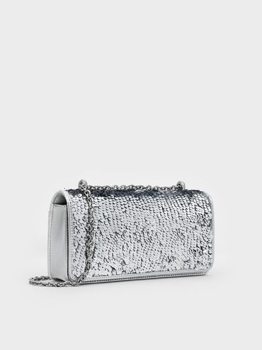 Paffuto Sequinned Wallet On Chain, Silver, hi-res