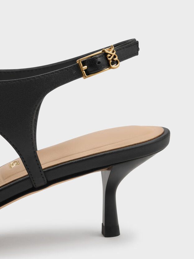 Leather Thong Kitten Heels, Black, hi-res