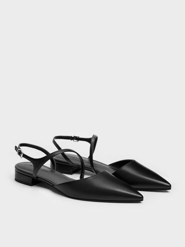 Cordelia Pointed Slingback Flats, Black, hi-res