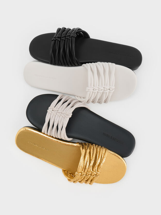 Woven Slide Sandals, White, hi-res