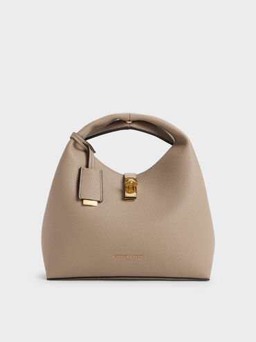 Chance Turn-Lock Bucket Bag, Taupe, hi-res