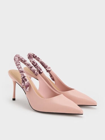 Tayari Leather Printed-Strap Slingback Pumps, Pink, hi-res