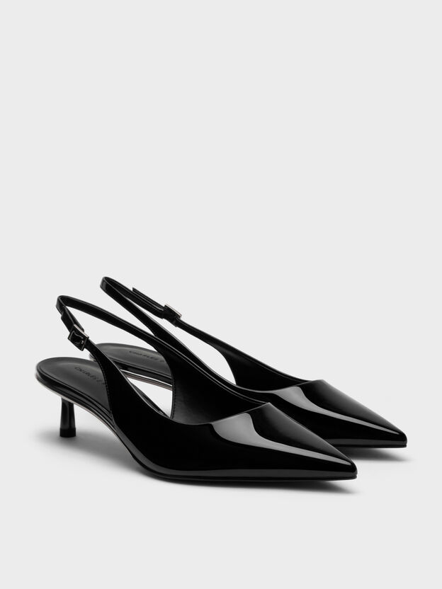 Curtis Patent Slingback Kitten Heels, Black Patent, hi-res