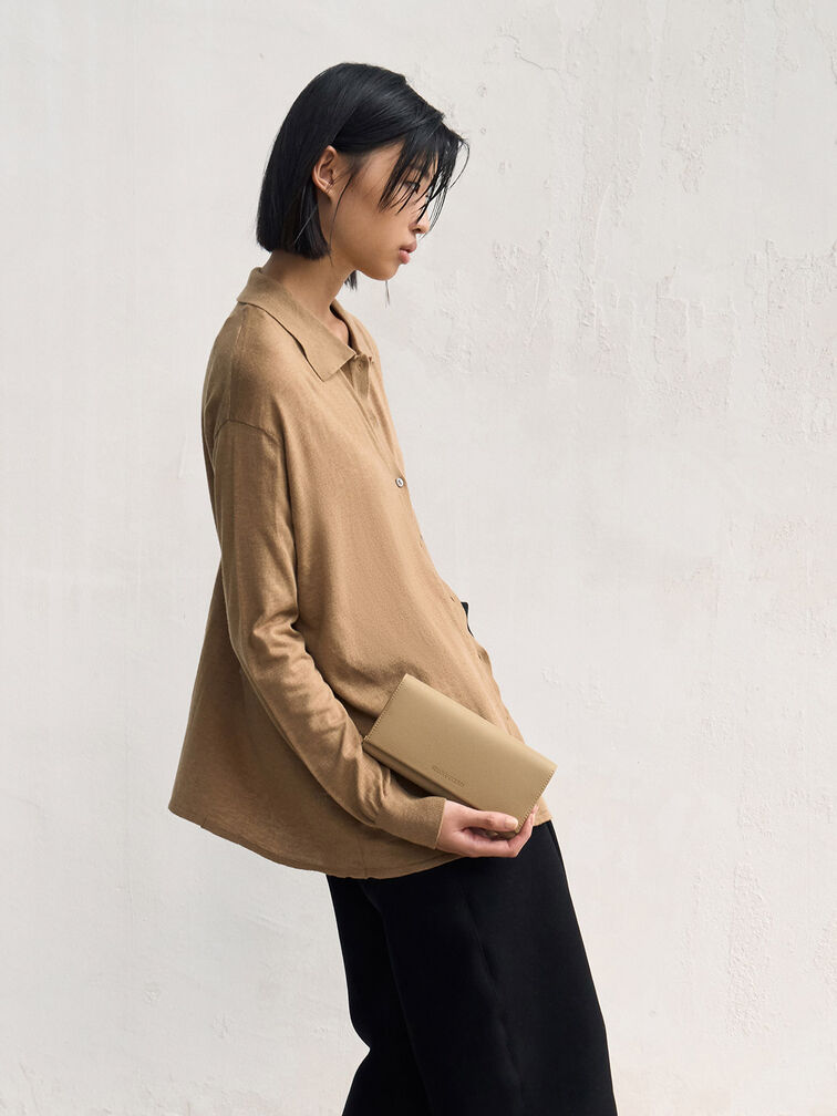 Muriel Front Flap Long Wallet, Sand, hi-res