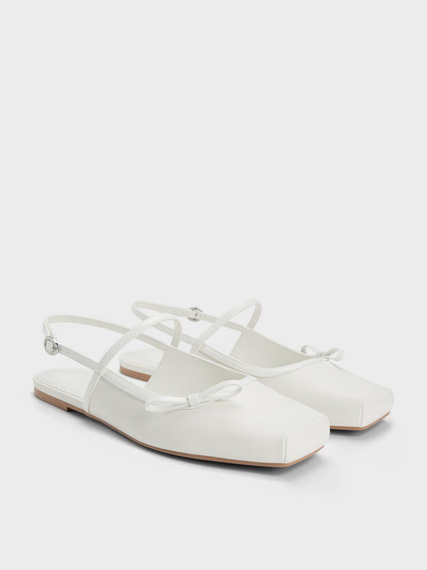 Bow Slingback Mary Jane Flats, White, hi-res