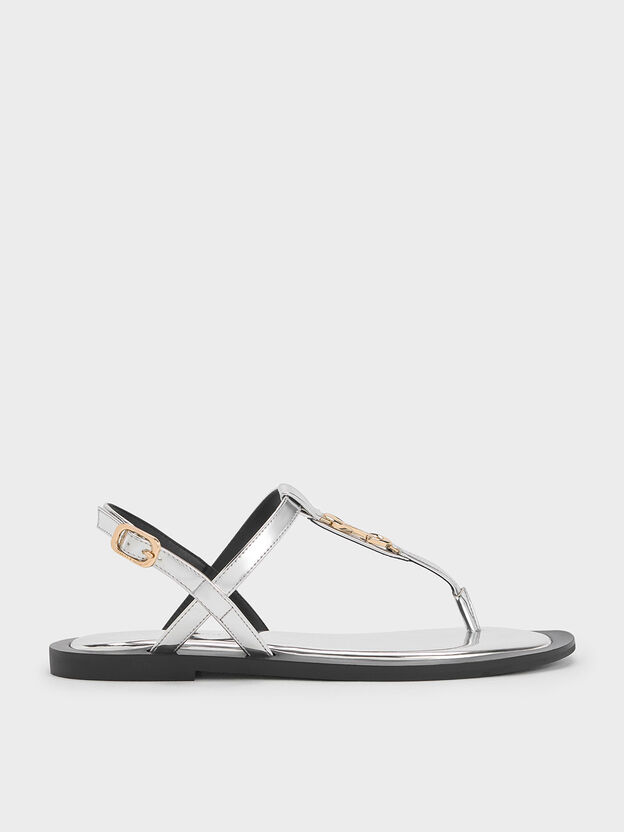 Trifina Metallic-Accent Thong Sandals, Silver, hi-res