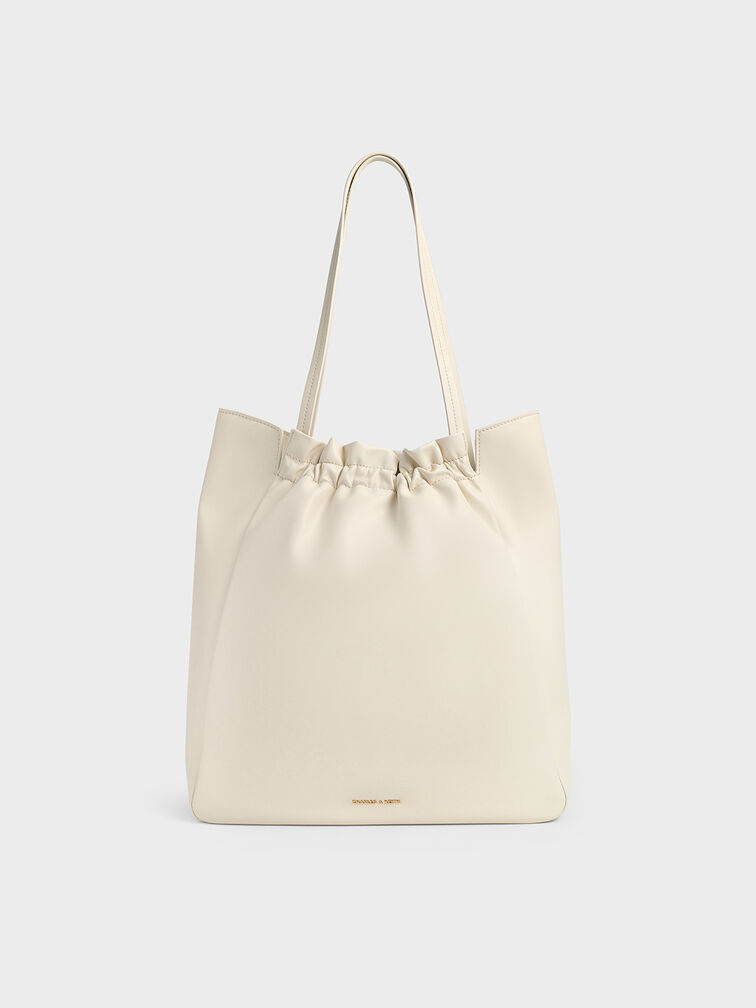 Brigette Ruched Tote Bag, Cream, hi-res