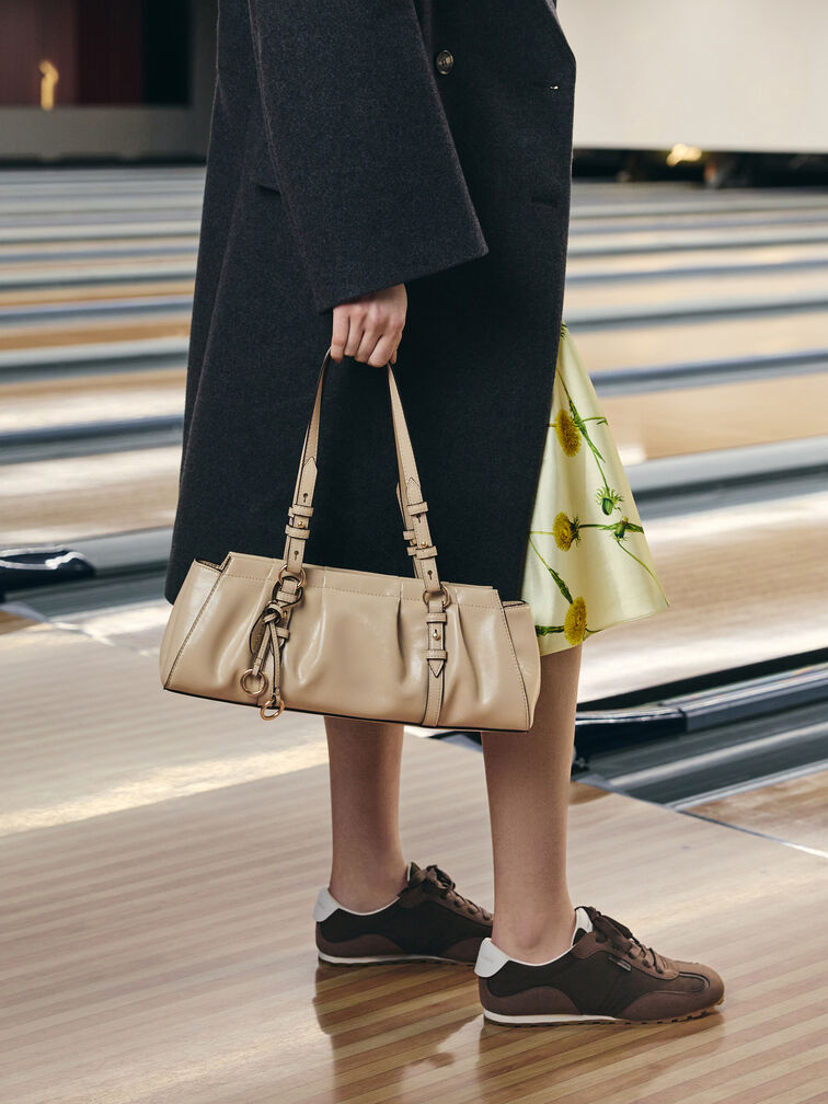 Britton Ruched Elongated Shoulder Bag, Dusted Oat, hi-res