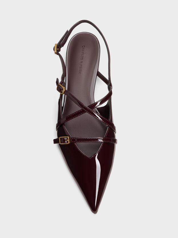 Maybelle Patent Strappy Slingback Flats, Burgundy, hi-res
