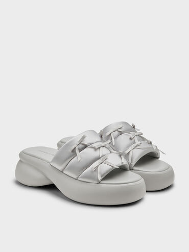 Recycled Polyester Bow Puffy Sports Sandals, Light Grey, hi-res