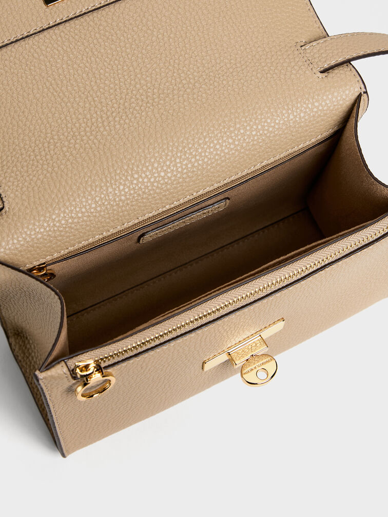 Chance Recycled Leather Turn-Lock Crossbody Bag, Nutmeg Beige, hi-res