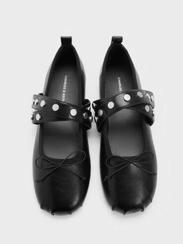 Gael Studded Crossover-Strap Bow Mary Janes, Black, hi-res