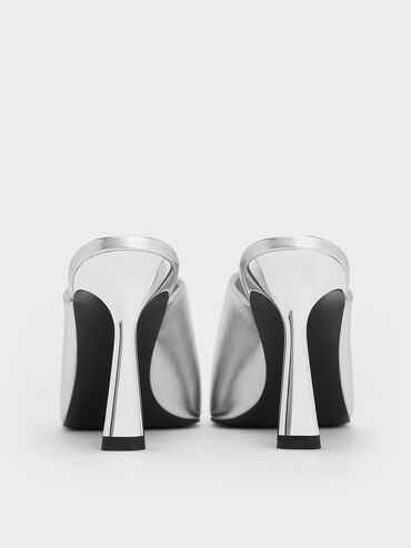 Metallic High-Vamp Pointed-Toe Heeled Mules, Silver, hi-res