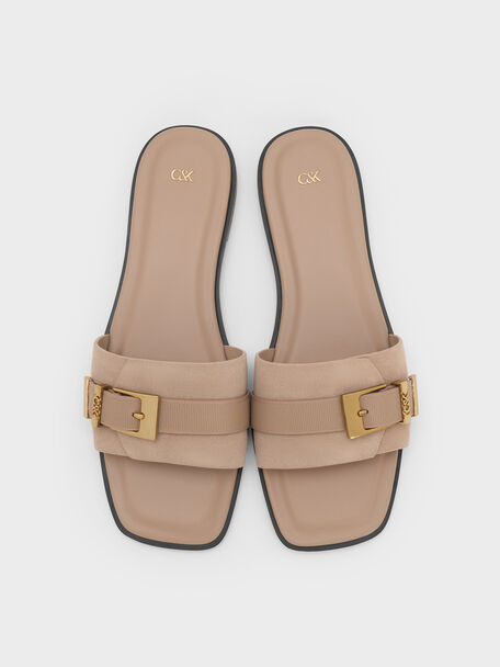 Whitney Suede & Leather Slide Sandals, Taupe, hi-res