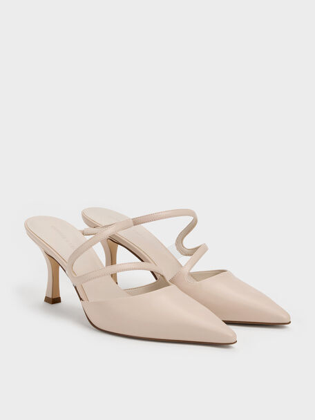 Arden Pointed Wavy Heeled Mules, Light Pink, hi-res