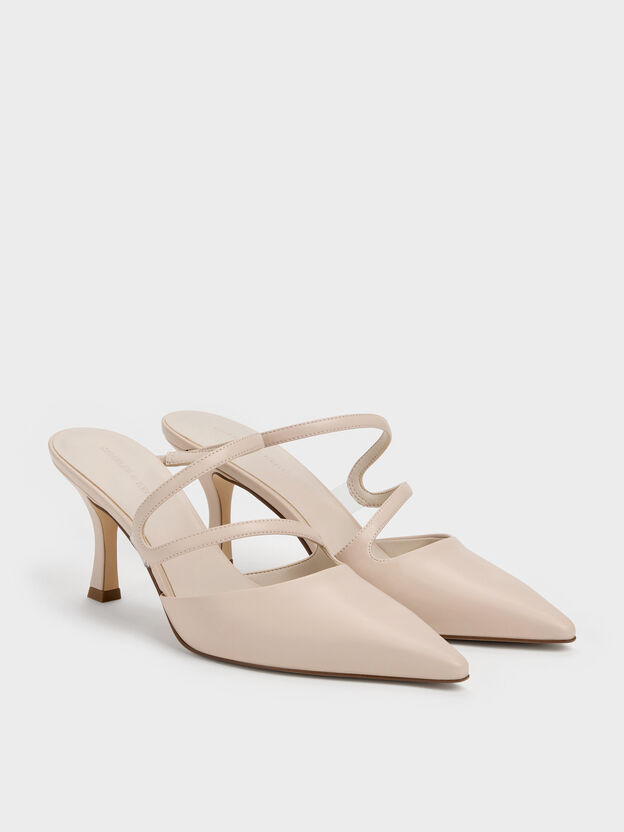 Arden Pointed Wavy Heeled Mules, Light Pink, hi-res