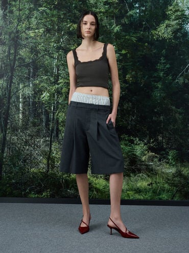 Wynn Patent Buckled Sculptural-Heel Slingback Pumps, Red, hi-res